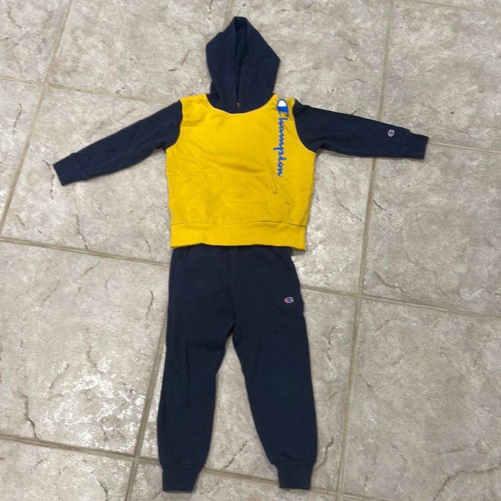 Champion size 5 tracksuit hoodie pants yellow navy